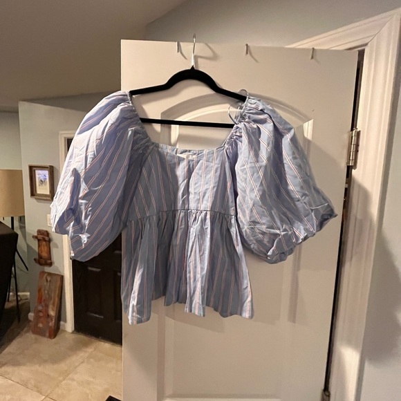 ~Things Between~ Blue Striped Women's Top - Picture 1 of 9